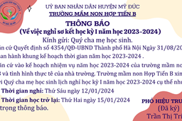 Lịch nghỉ sơ kết học kỳ I của trường mầm non Hợp Tiến B